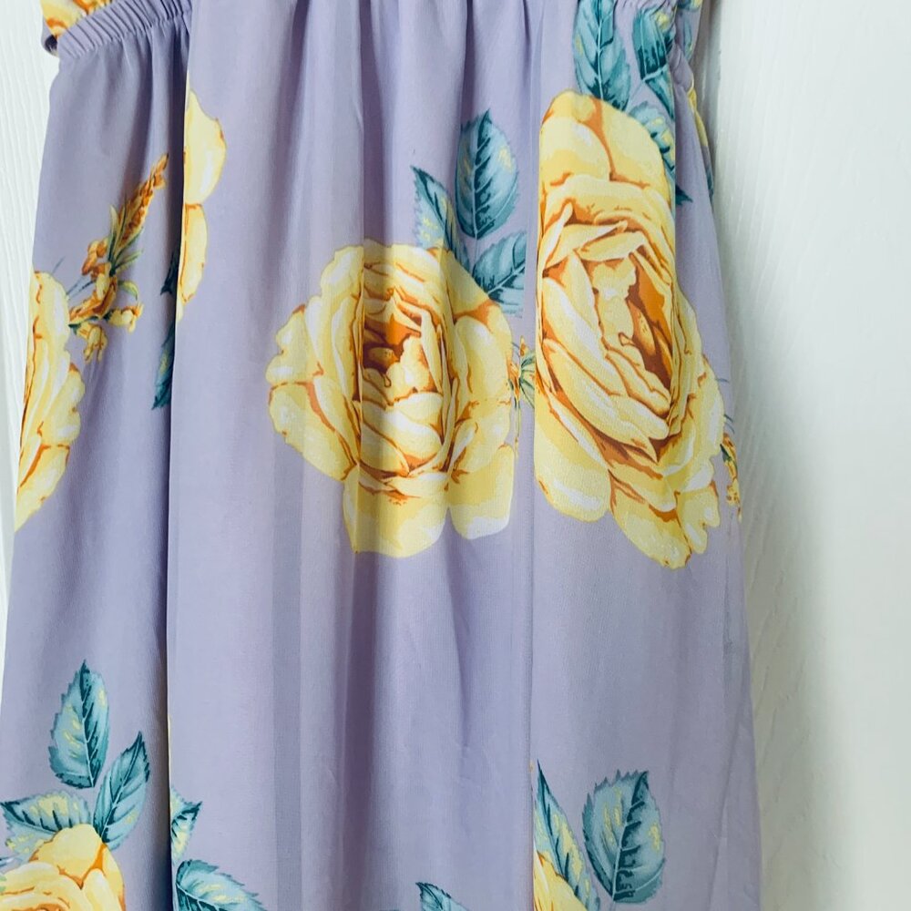 Lulus Kind & Loving Lavender Lined Chiffon Floral Almost Backless Maxi SzM - Picture 6 of 9